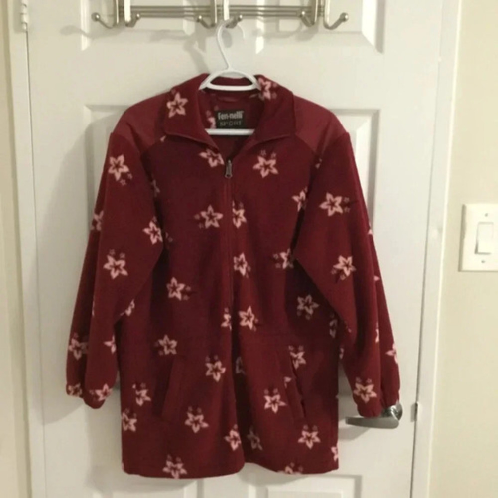 Vintage Fen.nelli SPORT long floral fleece jacket in Red and  white - Size 7/ 8